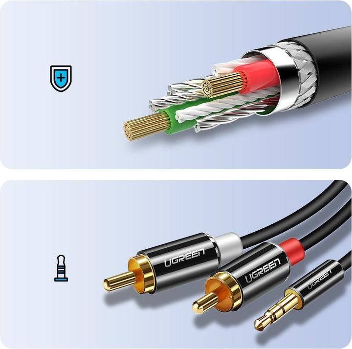 Actual product image Ugreen audio cable 3.5 mm mini jack - 2RCA 3m black (10590) (3 m, 3.5mm jack (AUX))