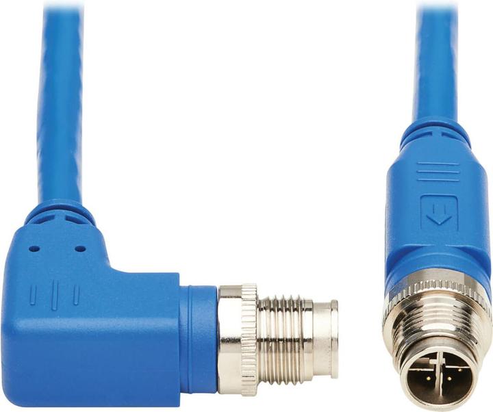 Actual product image Eaton M12 X-Code Cat6 1G UTP CMR-LP Ethernet Cable Right-Angle M/M IP68 PoE Blue 5m 16.4 f (UTP, CAT6, 5 m)