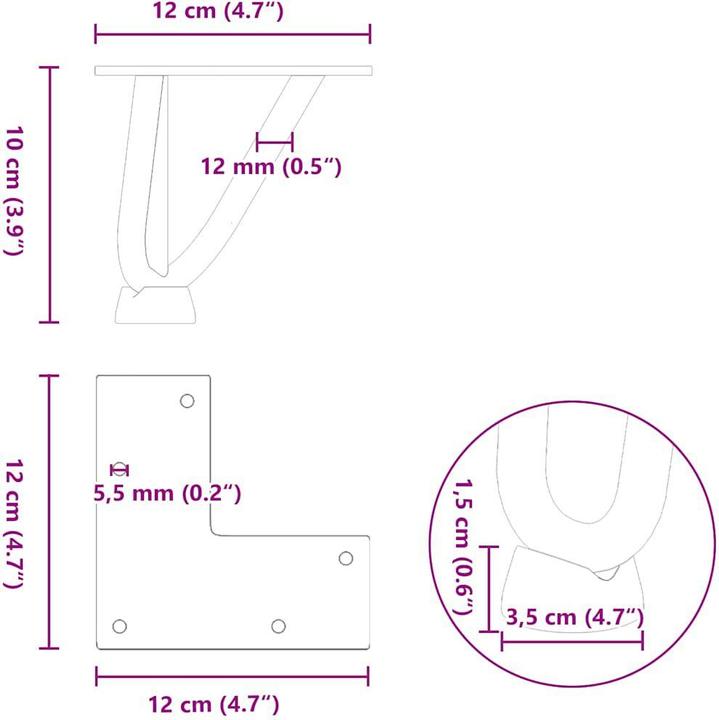 Actual product image VidaXL Hairpin legs 4 pcs. black 10 cm solid steel Hairpin table leg