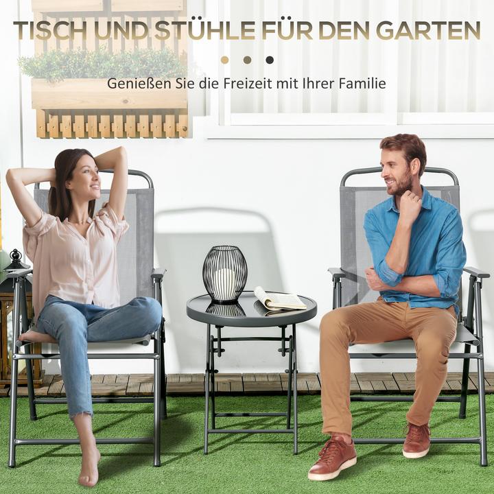 Produktbild Outsunny Gartenmöbel-Set mit Glastisch und 2 Stühlen (64 cm)