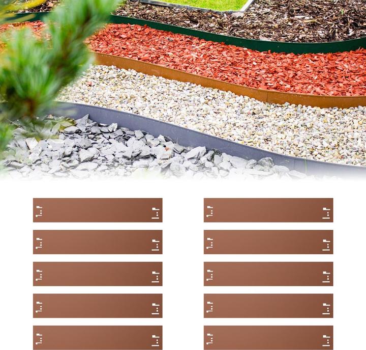 Actual product image Green Split Set of 10 lawn edgings metal 13.5 cm high, 12 m long (1200 cm)