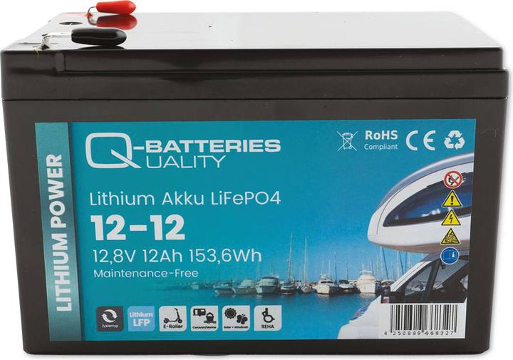 Immagine prodotto Q-Batteries Batteria al litio 12-12 12,8V 12Ah, 153,6Wh Batteria LiFePO4 (1 pz., Specifico del dispositivo, 12000 mAh)
