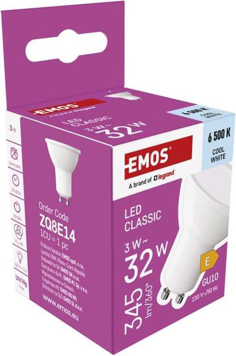 Produktbild Emos LED Lampe Classic MR16 Weiss/ GU10 / 3 W (32 W) / 345 lm / Kalt-Weiss (GU10, 3 W, 345 lm, 1 x, E)