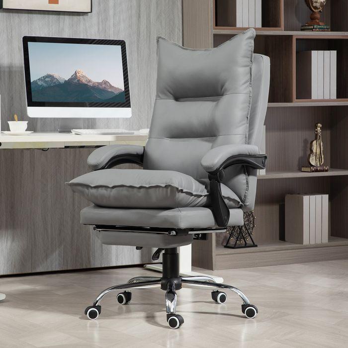 Actual product image Swisshandel24 Bürostuhl mit Liegefunktion, ergonomisch Schreibtischstuhl Drehstuhl Hellgrau