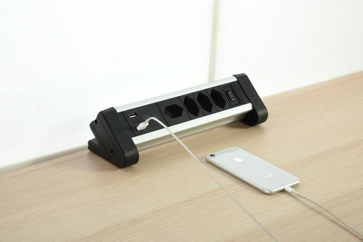 Actual product image Schönenberger ALU table socket strip (7 x, Type 13, 2 m)