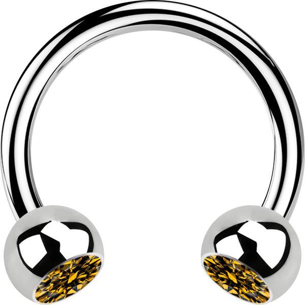 Star Piercing Micro Circular Barbell silber mit zwei Kugeln Kristall topaz (Chirurgenstahl 316L, ohne Messing)