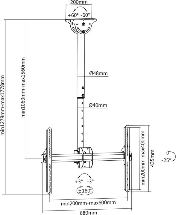 Produktbild Digitus Universal TV-Deckenhalterung mit Teleskop-Höhenverstellung (Decke, 70", 50 kg)