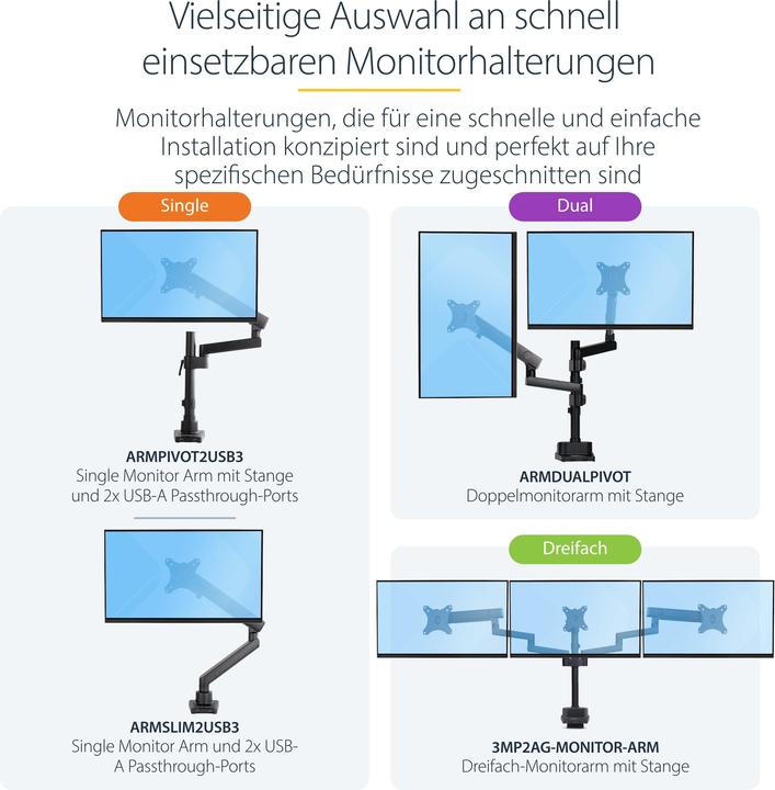 Productafbeelding StarTech com ARMDUALPIVOT, klem, 16 kg, 81,3 cm (32 inch), 100 x 100 mm, hoogteverstelling, Zwart (Tabel, 32")