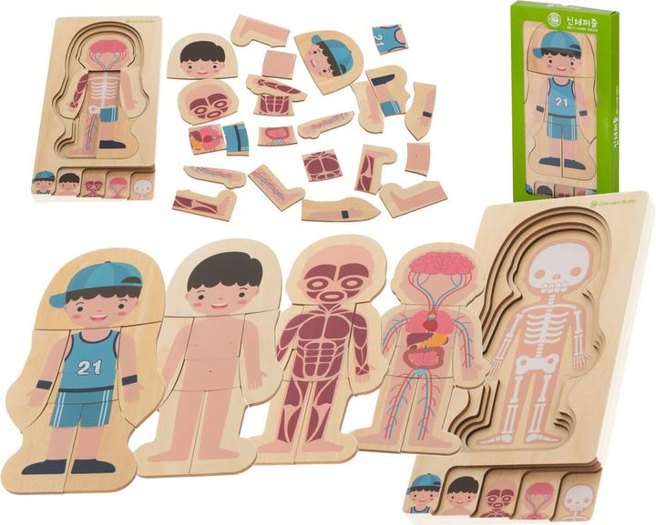 Produktbild Ikonka Montessori-Holzschichten-Körperbau-Puzzle Junge