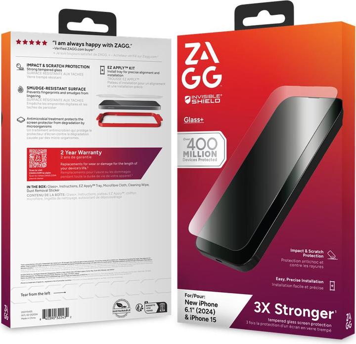 Actual product image Zagg InvisibleShield Glass Plus Apple Pam SM/15- Screen INTL (1 Piece, Apple iPhone 16, Apple iPhone 15)