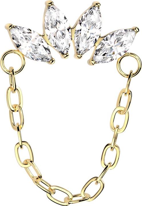 Actual product image Star Piercing Threadless Fächer vergoldet vier Kristalle silber Anhänger Kette (without brass, Titanium G23)