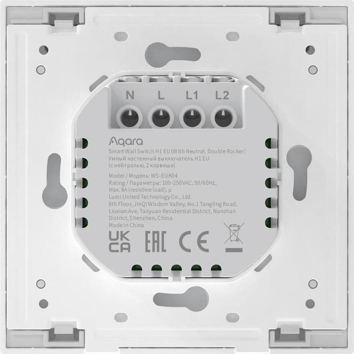 Actual product image Aqara Smart Wall Switch H1 Grey With Neutral, Double Rocker (Zigbee)