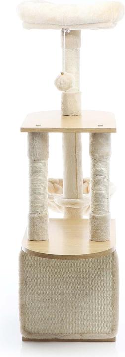 Actual product image Fudajo Cat Tree Wooden Beige 106cm Scratching Post with Cat House Sisal Scratching Trunks and Divans (106 cm, Beige, Wood)