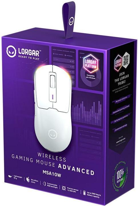 Productafbeelding Lorgar Computermuis MSA10W, Draadloze Gaming Muis Advanced, wit