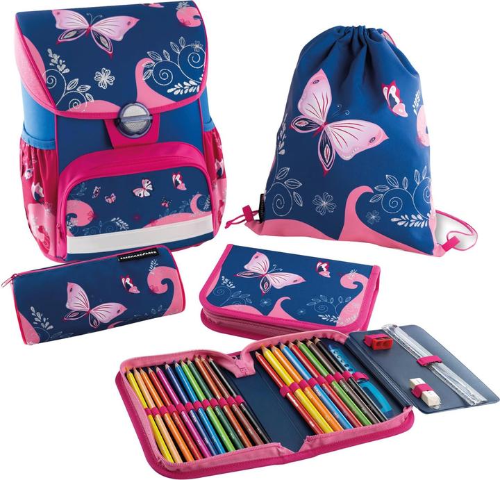 Produktbild EberhardFaber Schulthek-Set EFAlino Schmetterling 4-teilig, Blau/Rosa (18 l)