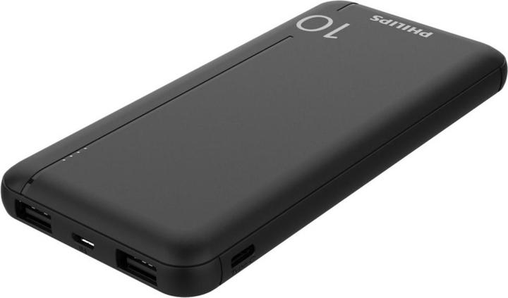 Actual product image Philips Slim Powerbank 10000mAh with LED + Micro-USB cable black (10000 mAh, 37 Wh)