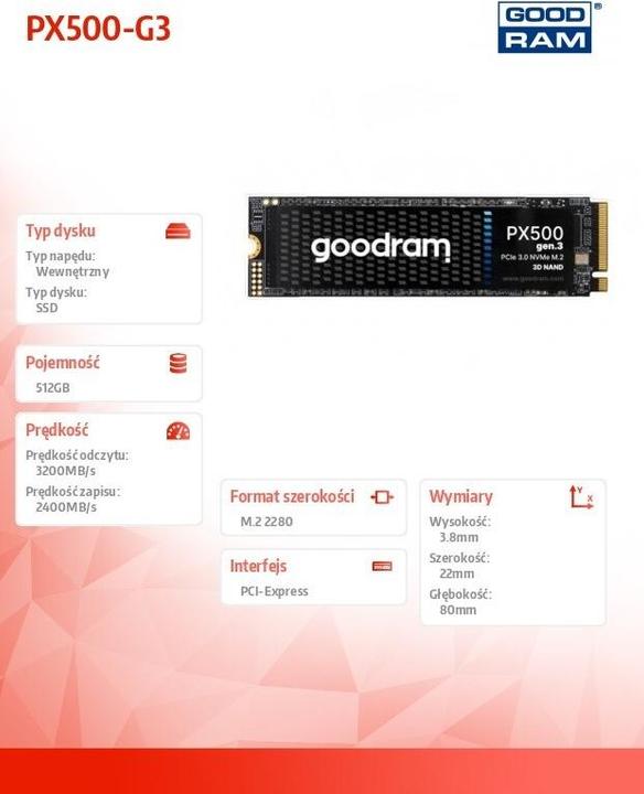 Actual product image Goodram PX500 GEN.3 SSDPR-PX500-512-80-G3 (512 GB, M.2 2280)