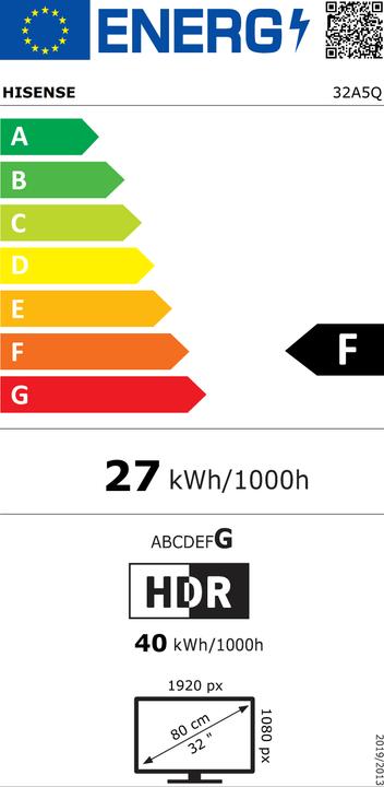 Energy Label Hisense TV 32A5Q (32", QLED, Full HD, 2025)