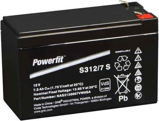 Actual product image Exide Powerfit S312/7 S Blei Akku, Anschluss 4,8, VDS Zulassung (12 V, 7.20 Ah)