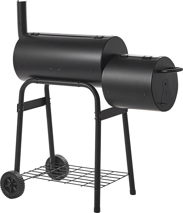 Produktbild Beliani Holzkohlegrill mit Räucherkammer schwarz rollbar SATAH (31 cm)