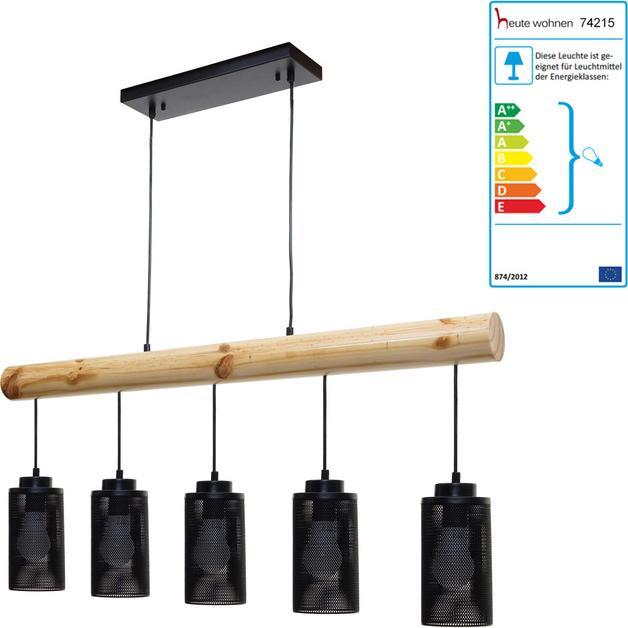 Produktbild Swisshandel24 Hängelampe, Industrial Vintage Massiv-Holz Metall schwarz - 5 Rohrlampenschirme (E27)