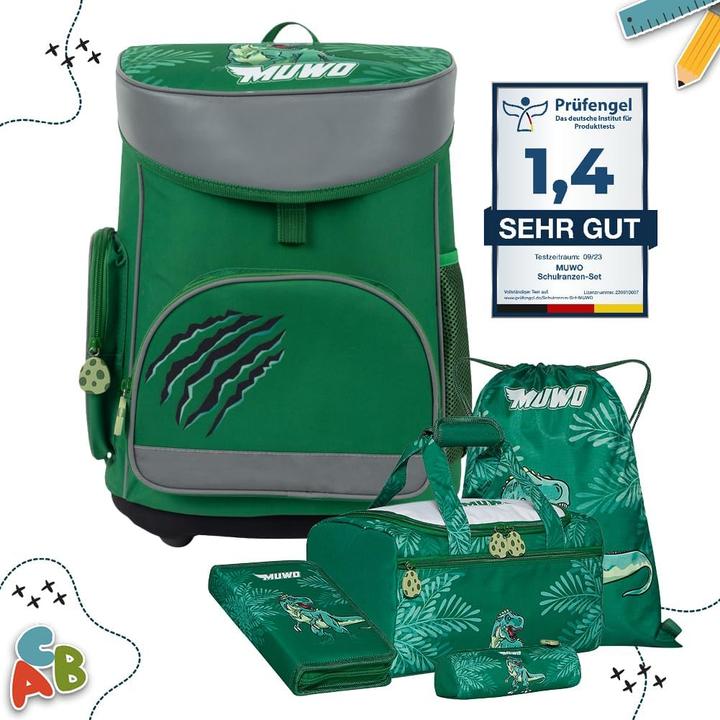 Muwo 5-teiliges Schulranzen-Set im Dinosaurier Design für Kinder (20 l)