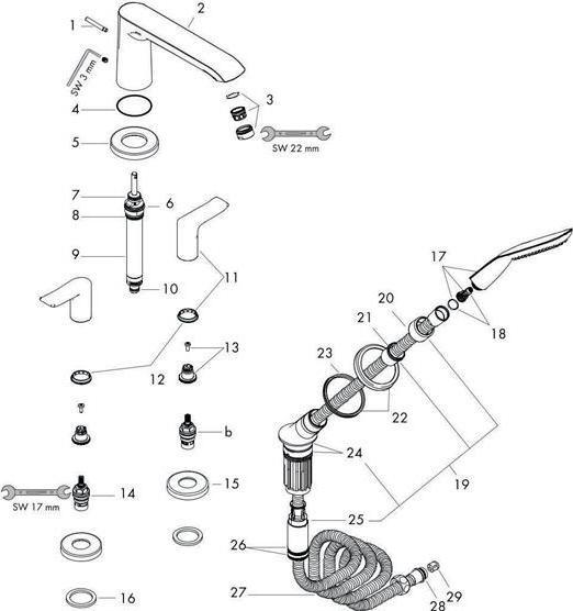 Produktbild hansgrohe HG Fertigmontageset METRIS für 4-Loch-Wannenrandarmatur chrom