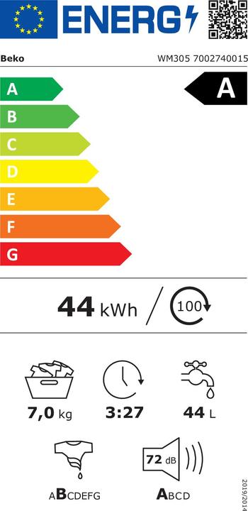 Label énergétique Beko Machines à laver (7 kg, Gauche)