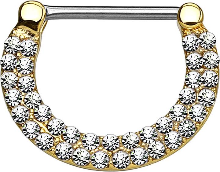 Star Piercing Barbell Clicker vergoldet doppellinig mit Kristallen silber (Chirurgenstahl 316L, Messing)