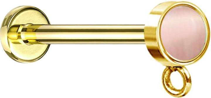Star Piercing Micro Labret Innengewinde vergoldet mit Zylinder pinker Katzenauge Stein Ring für Anhänger (Chirurgenstahl 316L, ohne Messing, Mineralisch)