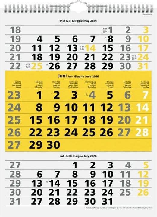 Simplex 3-Monatskalender mit Spiralbindung 2026, 31 x 40 cm, Gelb (31 x 40 cm, Harter Einband, Deutsch)