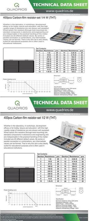 Produktbild Quadrios Kohleschicht-Widerstands-Set - 800 tlg. (400 St. 0.25W / 400 St. 0.5W)