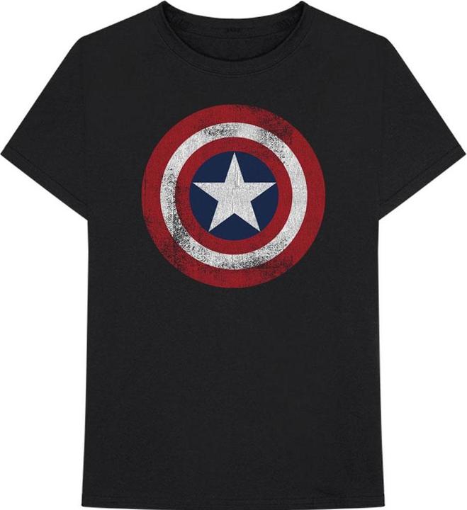 Immagine prodotto Captain America Maglietta da adulto in cotone con scudo, con effetto distressed (XXL)