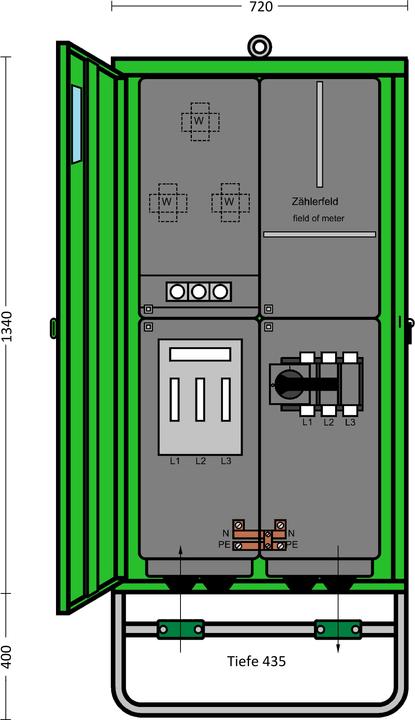 Image du produit ET A-DIN43868-250A Armoire de raccordement 250A 173kVA 1 compteur (Répartiteur)