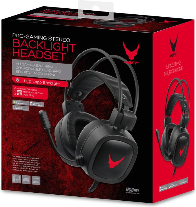 Actual product image Varr Gaming USB Headphones with Built In Microphone, Over-Ear, LED Backlight, Rugged, Popular USB-A (Cable)
