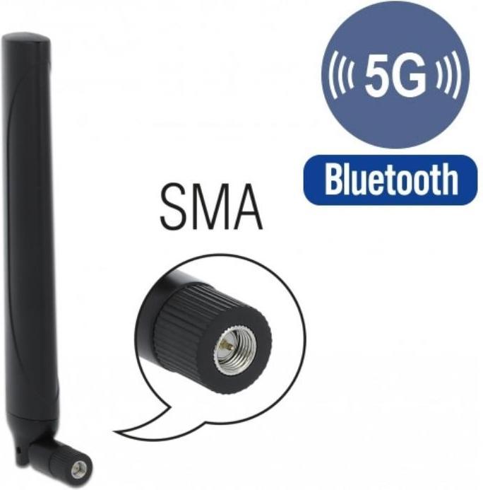 Produktbild Delock 5G/LTE-Antenne SMA, 2,3dBi schwarz, Kippgelenk (Lora, AM / FM, DVB-T, DVB-T2, 5G, GSM, UHF, VHF, 2G, GPS, DAB+)