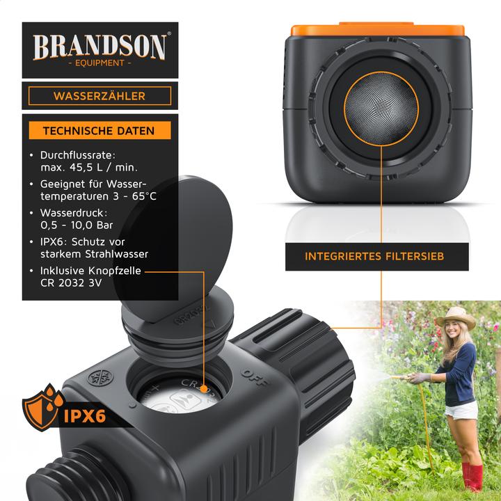 Produktbild Brandson Wasserzähler, Digitales Durchflussmessgerät 3/4 Zoll, Wasseruhr, Durchflussmesser Wassermengenzähler (Bewässerungsuhr)