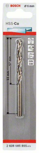 Produktbild Bosch Professional Zubehör Metallbohrer HSS-Co, DIN 338, 6 x 57 x 93 mm, 1er-Pack (6 mm)