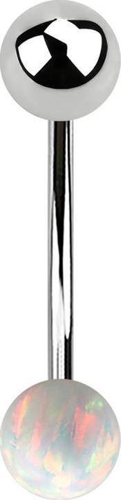 Produktbild Star Piercing Micro Banane silber mit Kugel und Kugel Opal weiss (ohne Messing, Chirurgenstahl 316L)
