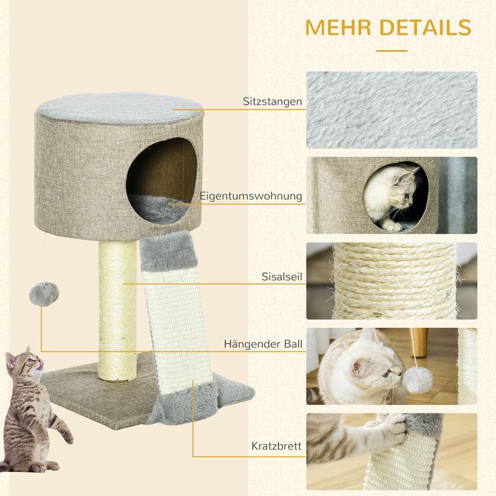 Produktbild PawHut Kratzbaum mit Katzenkasten (50 cm, Grau)