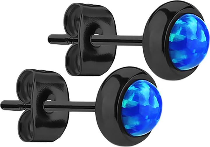 Star Piercing Ohrstecker schwarz mit Opal blau (ohne Messing, Chirurgenstahl 316L)