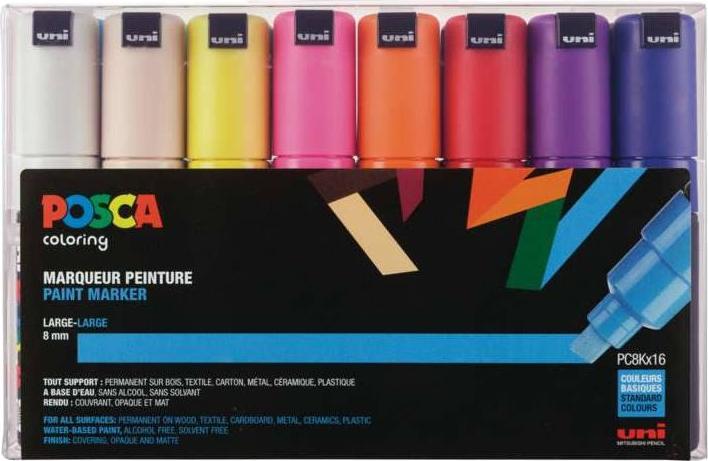 Actual product image Posca Marker PC-8K wedge tip (Multicolor, 8 mm, 8 x)