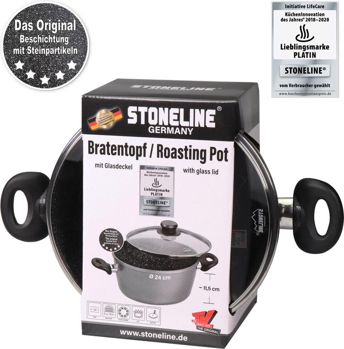 Actual product image Stoneline Cooking pot 24 cm, with glass lid, non-stick frying pot, induction and oven-safe (24 cm, Pot, Aluminium)