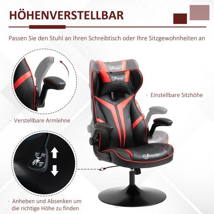 Image du produit Swisshandel24 Chaise de jeu ergonomique Chaise d'ordinateur avec fonction bascule Noir+Rouge
