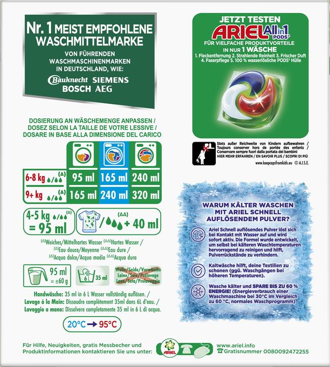 Nährwerte und Zutaten Ariel Universal+ (25 Waschgänge, Waschpulver)