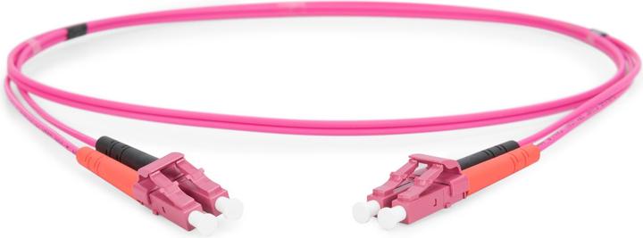 Produktbild Digitus LWL Patchkabel LC zu LC Multimode 50/125 µm Duplex Länge 1m Klasse OM4 LSOH RAL 4003 (CAT7, 1 m)
