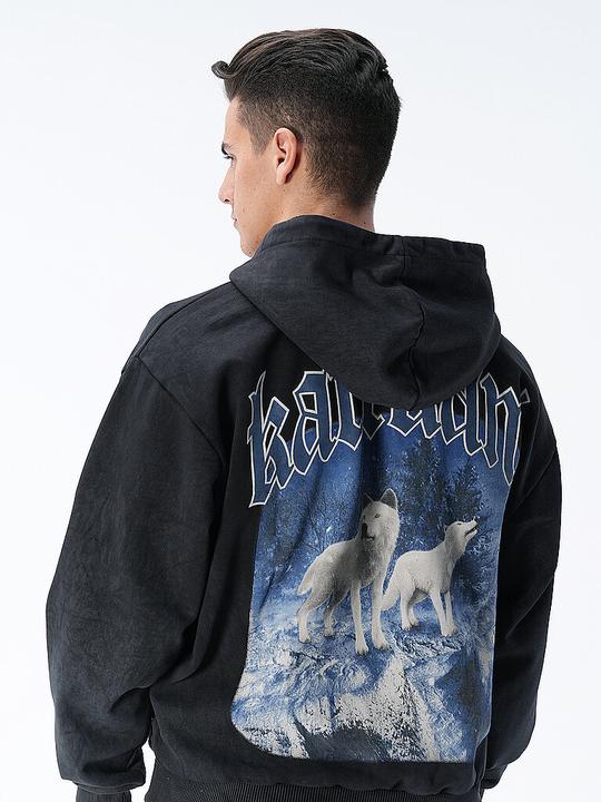Actual product image Karl Kani KM234-055-1 Chest Signature OS Washed Heavy Sweat Wolf Full Zip Jacket (XS)