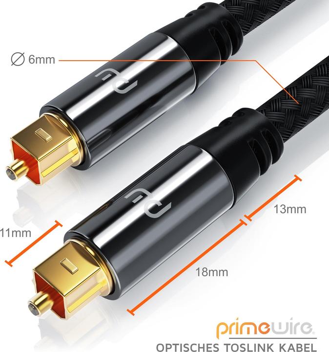 Actual product image Primewire Optical cable - S/PDIF Toslink - metal plug - nylon jacket - optical fibre - audio cable