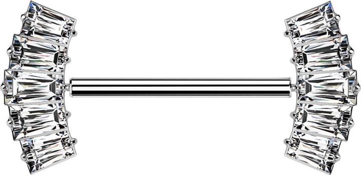 Star Piercing Threadless Barbell silber mit zwei fünf Baguette Kristalle silber (ohne Messing, Titan G23)