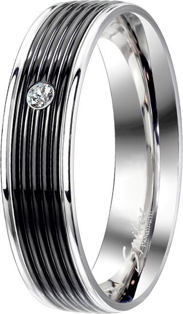 Star Piercing Ring silber mit Kristall und schwarze Rillen (Chirurgenstahl 316L)